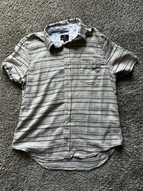 Ben Sherman Beige Short-Sleeve Striped Button-Down Shirt